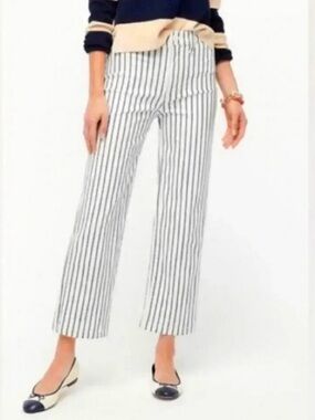 J. Crew ivory with Navy Pinstripes big back pockets slim straight ankle jeans